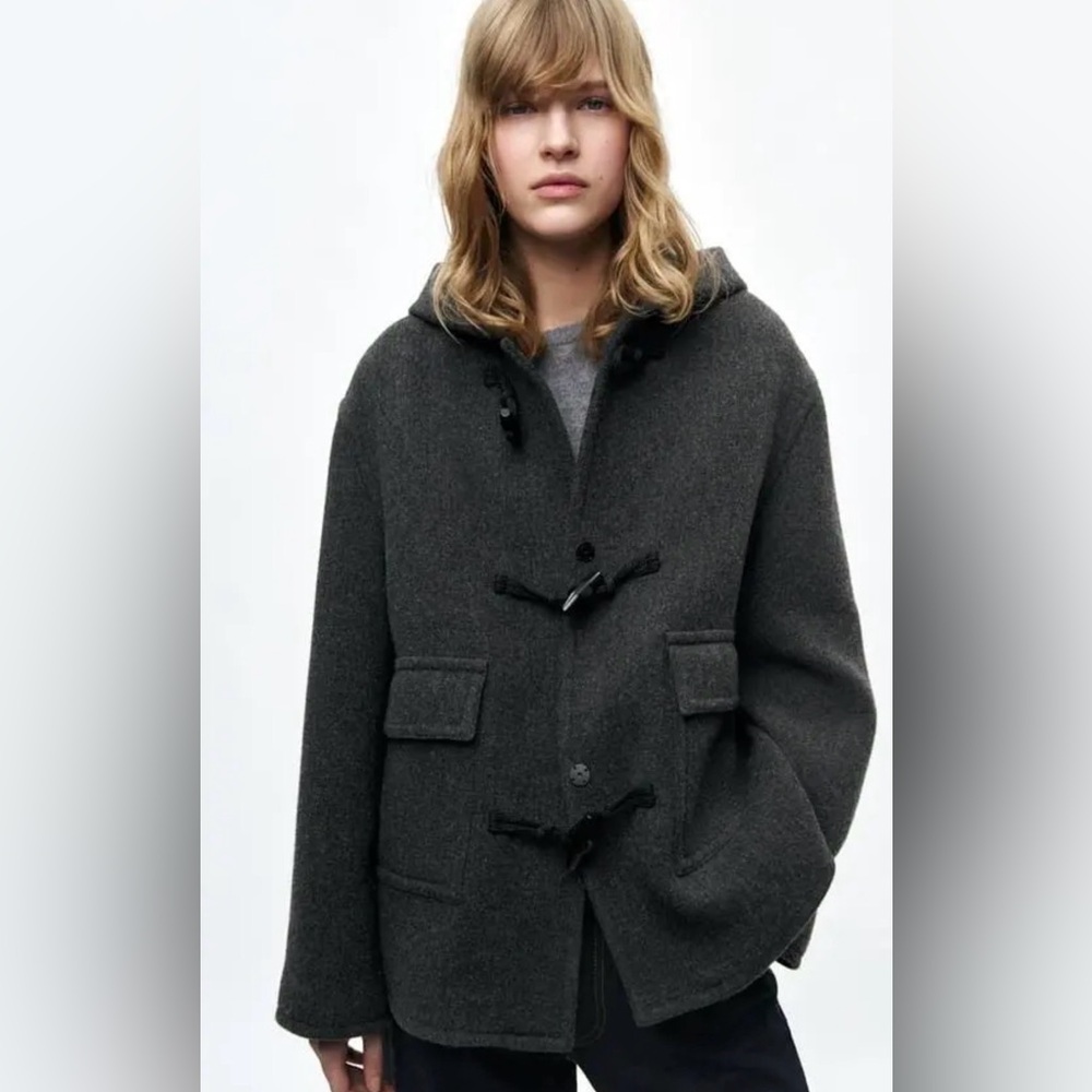 NWT Zara Gray Hooded Toggle Coat